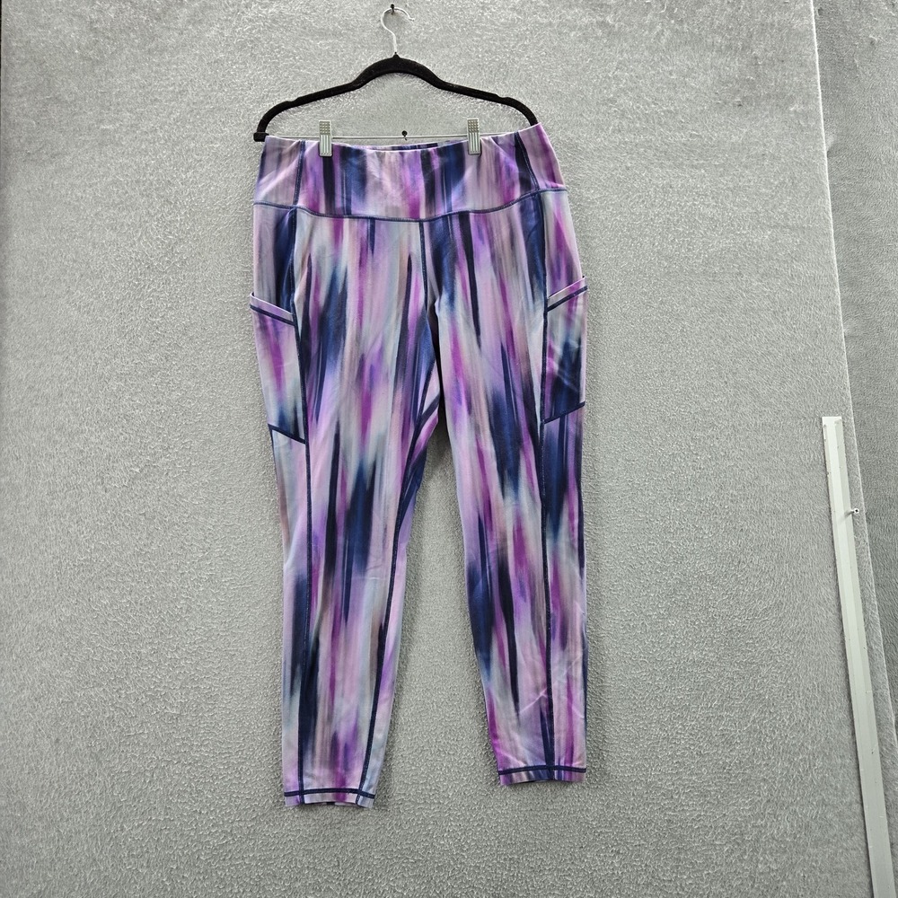 Torrid Women Activewear Pants 2 Purple Nylon‎ Spandex Geometric Yoga Legging 24"